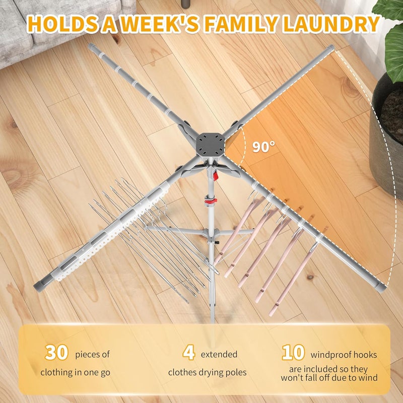 Drtenvd Tripod Clothes Drying Rack, Foldable Portable Drying Rack Clothing Height Adjustable, 2025 Upgraded Collapsible Standing Drying Rack for Indoor/Outdoor Clothes Towel Drying - Image 3